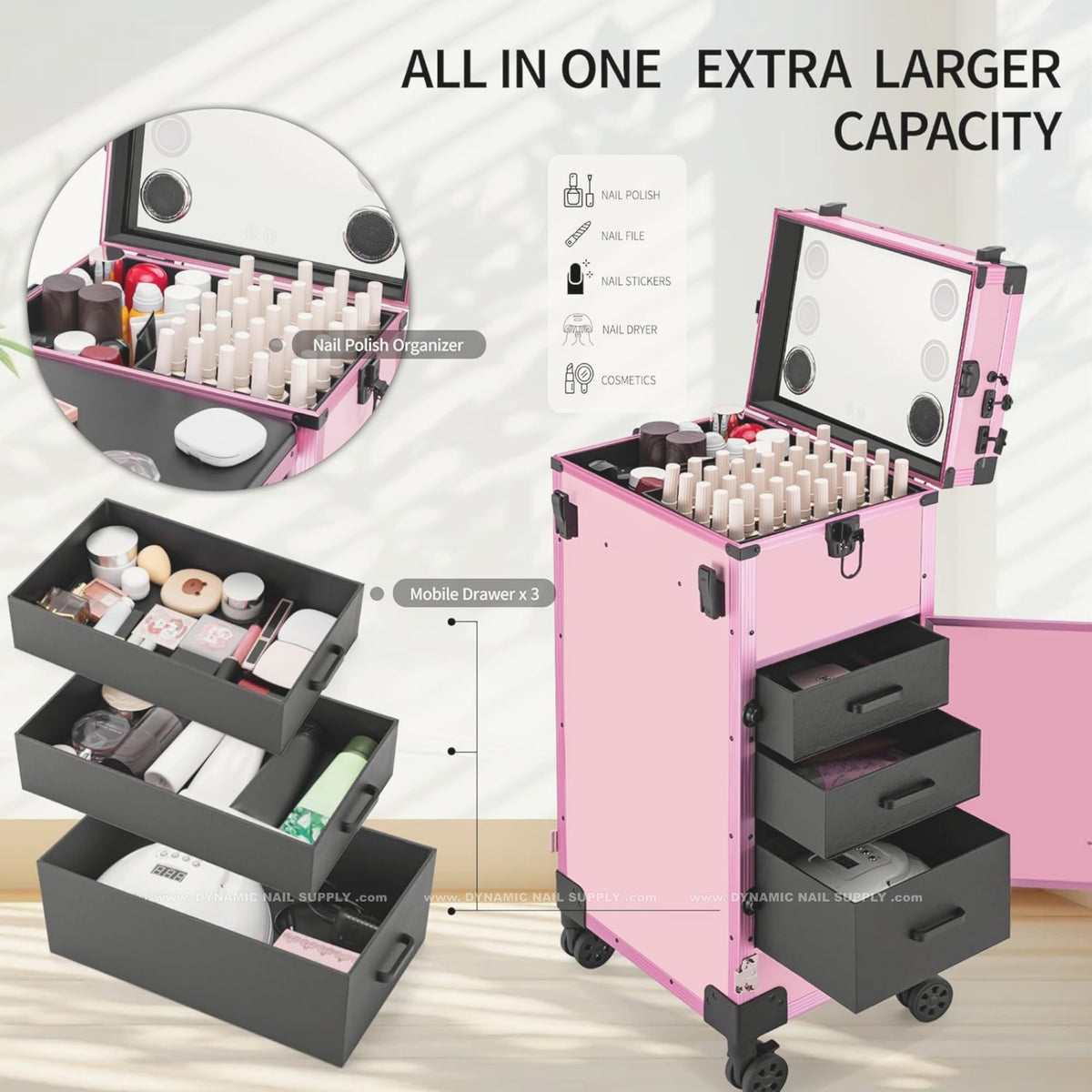 Rolling Portable Manicure Table – Foldable Nail Desk for Travel