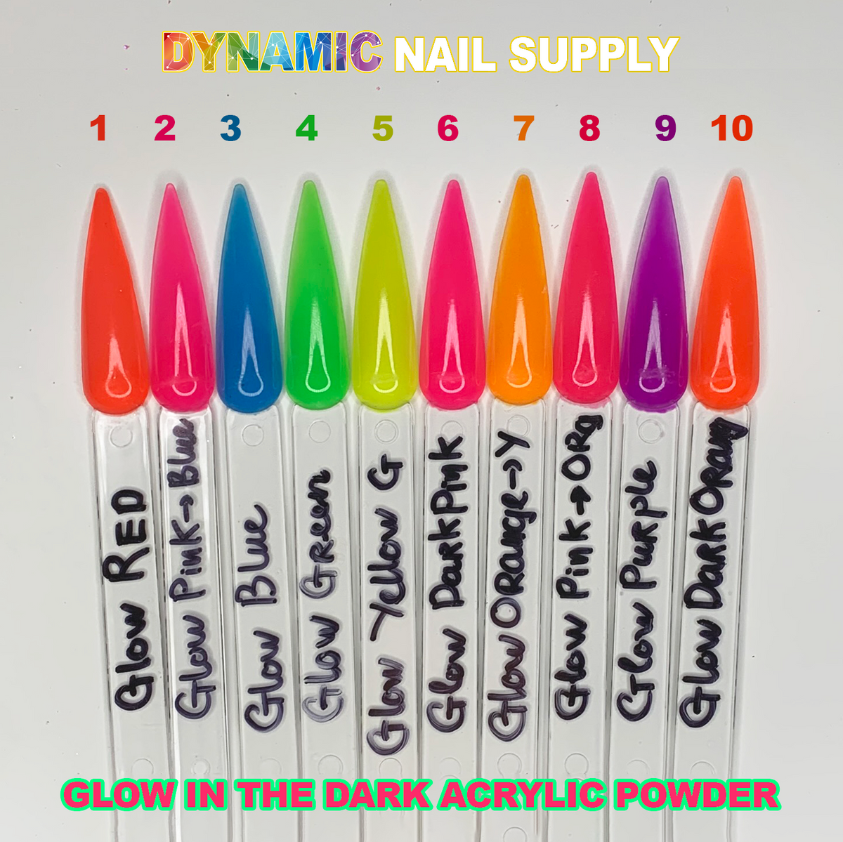 Colorful Glow in the Dark - Acrylic & Dipping Nail Powder - 6 colors