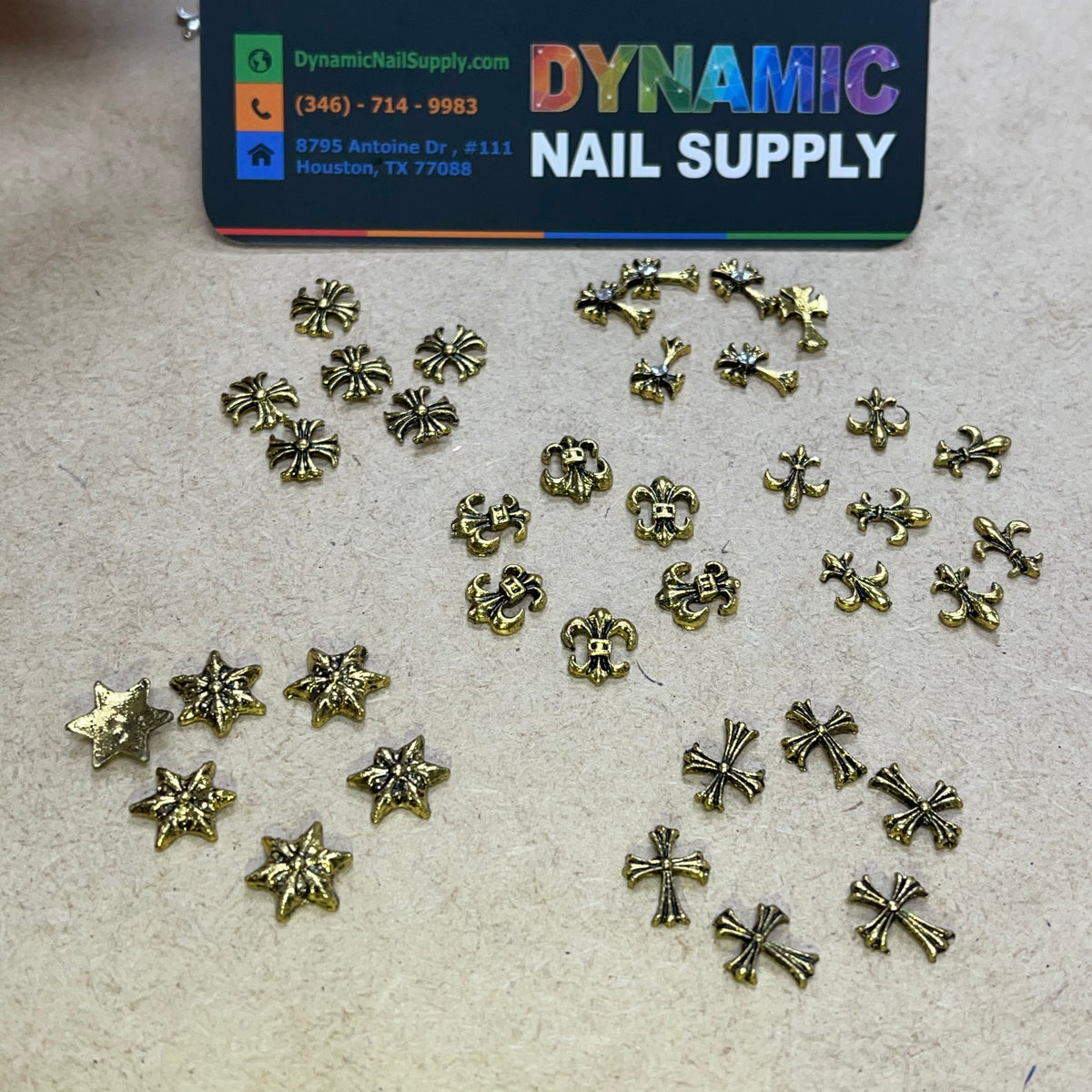 Daily Charme Nail Art Nail Charms Set Metallic Silver Chrome Crosses Icons