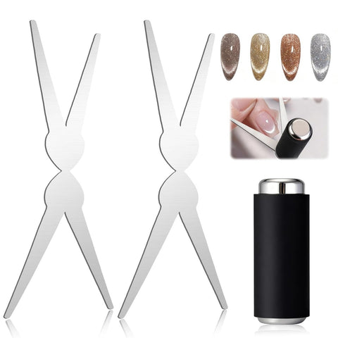 Cat Eye Magnet for Nails, Double Head French Cat-Eye Magnet Tool with Scissor Plate & Matte Cylinder, Cat Eye Magnet for V Shape & Smile Line Nail Art DIY (Magnet Only, No Gel Included)