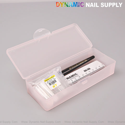 [Clear Pink] Frosted pen box with cotton swabs, NAMIC ruler, black brush, and a small plastic bag inside.