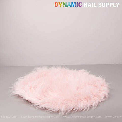 Light Pink Faux Fur Round Display Mat—ideal for nail art photos, jewelry props. DYNAMIC NAIL SUPPLY top right.