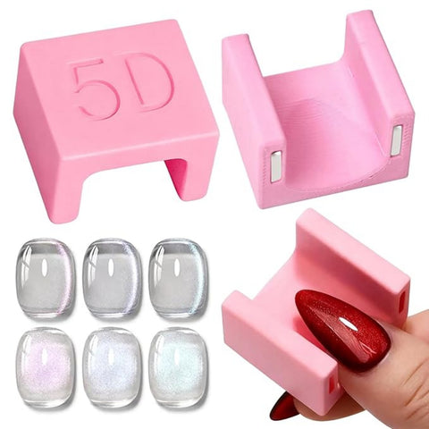 Pink Cat Eye Nail Magnet U-shape 5D Strong Magnetic Nail Art Tool for Cat Eye Gel Polish - Non-Slip Finger Stand for DIY & Salon