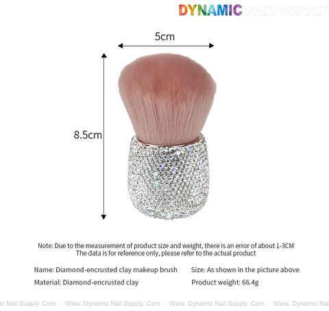RB10 black rhinestone dust brush, 8.5cm, for cleaning acrylic nails powder remover—pink bristles on white background.