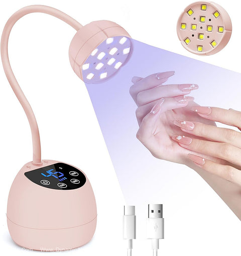 [Light Pink] Mini Flash Cure UV LED Lamp 36W—auto sensor, gooseneck, portable USB nail dryer for fast gel curing.