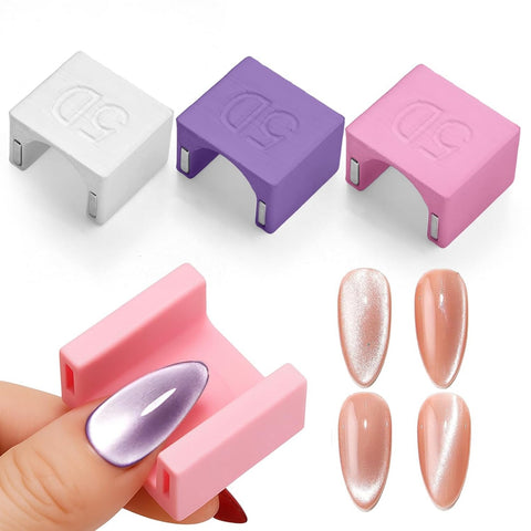 White Cat Eye Nail Magnet U-Shape 5D Strong Magnetic Nail Art Tool for Cat Eye Gel Polish - Non-Slip Finger Stand for DIY & Salon