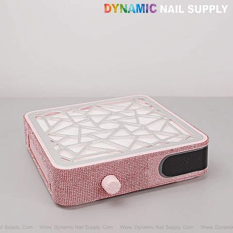 [Pink Rhinestone] Rechargeable Cordless Nail Dust Collector with strong suction, adjustable speed, & reusable filter.