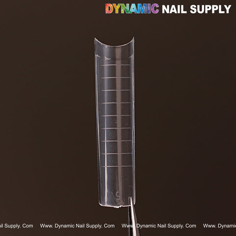 The XXL Square Nail Tips (Not C-Curve) feature clear forms with lines, shown on a dark background, 500pcs, 10 sizes.
