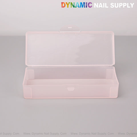 The Clear Pink Frosted Pen Box is a stylish plastic organizer for pens or brushes, shown on a light grey surface.
