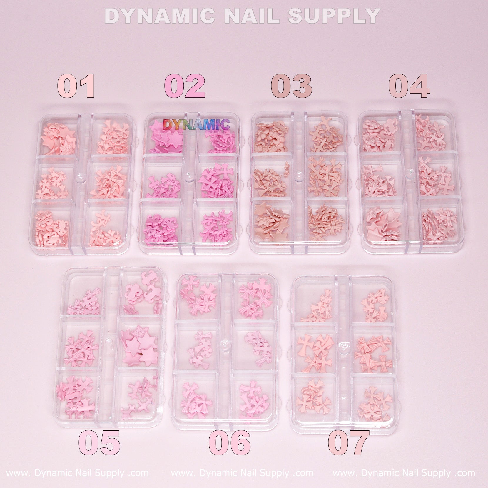 Pink 3D Antique Crosses & Chrome Heart Resin Charms for Nails Art