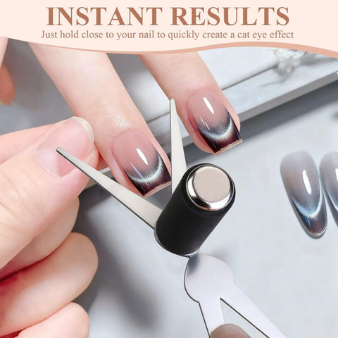 Cat Eye Magnet for Nails, Double Head French Cat-Eye Magnet Tool with Scissor Plate & Matte Cylinder, Cat Eye Magnet for V Shape & Smile Line Nail Art DIY (Magnet Only, No Gel Included)