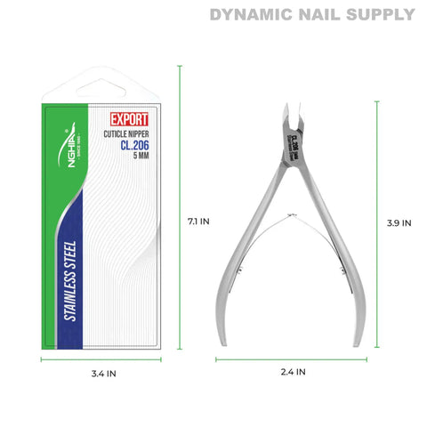 CL.206 7MM Professional Double Spring Stainless Steel Cuticle Nippers, shown packaged and loose.