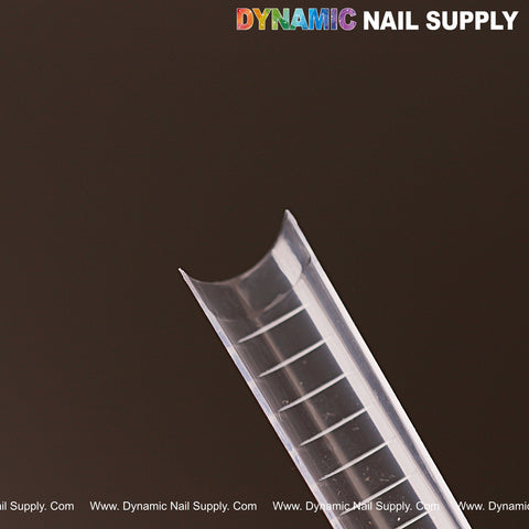 XXL Square Nail Tips (Not C-Curve), clear with measurement lines, 500pcs/10 sizes, shown on dark background.