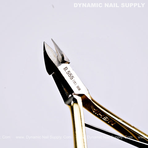Close-up of D555 Professional Cuticle Nippers with high-tension spring and full jaw design on a white background.