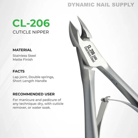 Close-up of CL.206 7MM Professional Cuticle Nippers, double springs, stainless steel—ideal for expert nail care.