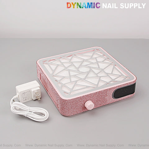 The [Pink Rhinestone] cordless nail dust collector has strong suction, adjustable speed, and a reusable filter.