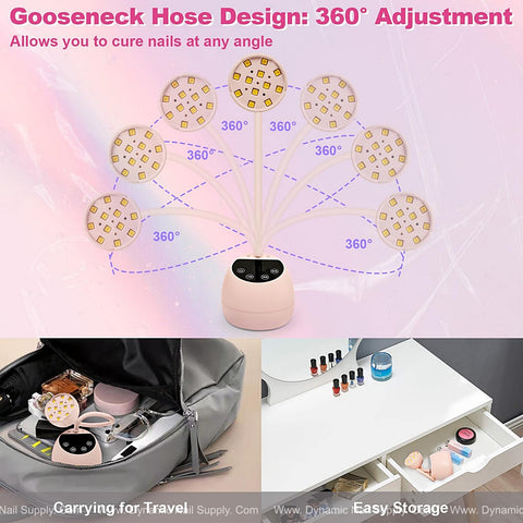 The [Light Pink] Mini Flash Cure UV LED Lamp 36W is portable, USB-powered, and fits easily in bags or drawers.