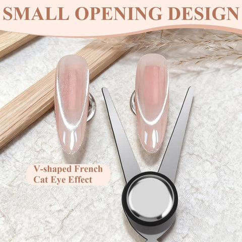 Cat Eye Magnet for Nails, Double Head French Cat-Eye Magnet Tool with Scissor Plate & Matte Cylinder, Cat Eye Magnet for V Shape & Smile Line Nail Art DIY (Magnet Only, No Gel Included)
