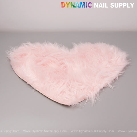 Light Pink Faux Fur Heart Mat: perfect for lockers, tabletops, nail art or jewelry photography; DYNAMIC NAIL SUPPLY logo.