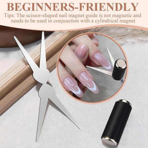 Cat Eye Magnet for Nails, Double Head French Cat-Eye Magnet Tool with Scissor Plate & Matte Cylinder, Cat Eye Magnet for V Shape & Smile Line Nail Art DIY (Magnet Only, No Gel Included)