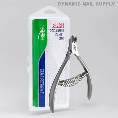 CL.S01 5MM Professional Cuticle Nippers with spiral springs, shown before clear packaging.