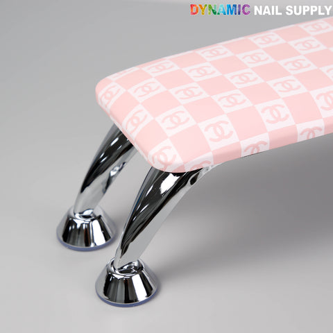 [R-M004] Pink CC Caro Pattern Handrest Armrest for pedicure/manicure, pink & white Chanel-style check design.