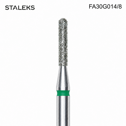 FA30G014/8 Staleks Diamond nail drill bit rounded cylinder green EXPERT head diameter 1,4 mm / working part 8 mm