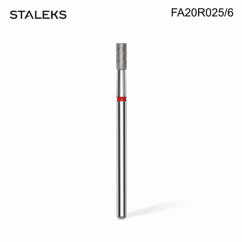FA20R025/6 Staleks Diamond nail drill bit cylinder red EXPERT head diameter 2,5 mm / working part 6 mm