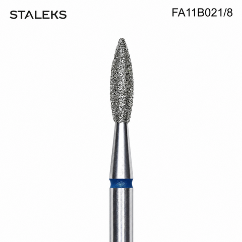FA11B021/8 Staleks Diamond nail drill bit pointed flame blue EXPERT head diameter 2,1 mm / working part 8 mm