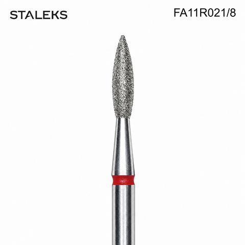 FA11R021/8 Staleks Diamond nail drill bit pointed flame red EXPERT head diameter 2,1 mm / working part 8 mm