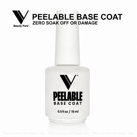 V Beauty Pure - Peelable Base Coat, 0.5 fl oz/15 ml, peel-off nail polish in white bottle on white background.