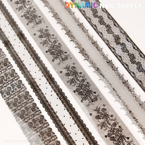 Black Mixed Design Nail Foil 5: Five black nail foils with elegant floral and geometric patterns for stunning nail art.