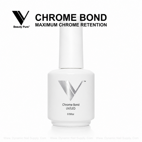 White bottle labeled V Beauty Pure - Chrome Bond—ideal for chrome nails with maximum chrome powder retention.