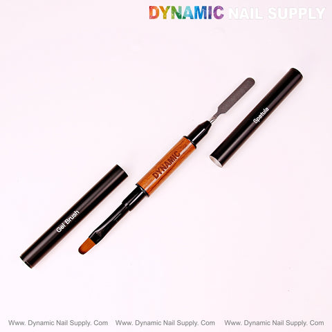 [Wood and Black] Dual Head Gel Brush – oval brush, spatula, wooden center, black caps on both ends.