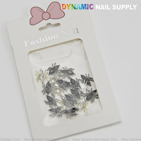 18 pcs Black and Gold Silver Rhinestone Spider Nail Charm - Nail Art Design Halloween Seasonal Charm