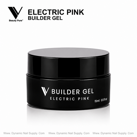 Electric Pink Builder Gel, 15ml—V Beauty Pure by Dynamic Nail Supply; pro-grade hard gel for baby pink nails.