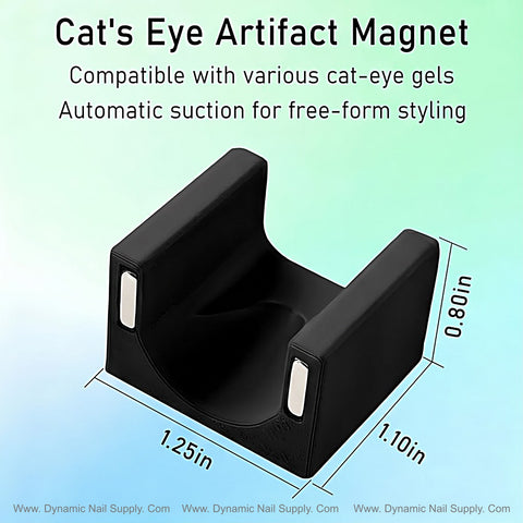 Black Cat Eye Nail Magnet U-Shape 5D with white accents on a gradient teal background; non-slip stand for DIY & salon use.