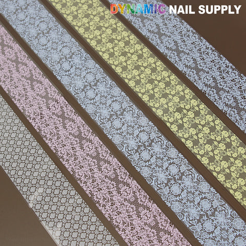 Pink Blue White Yellow Mixed Design Nail Foil 6 adds chic, floral nail art with colorful diagonal stripes over brown.
