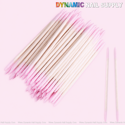 Pink Double-head Pointed Tip Cotton Swabs Pack with Wooden Sticks