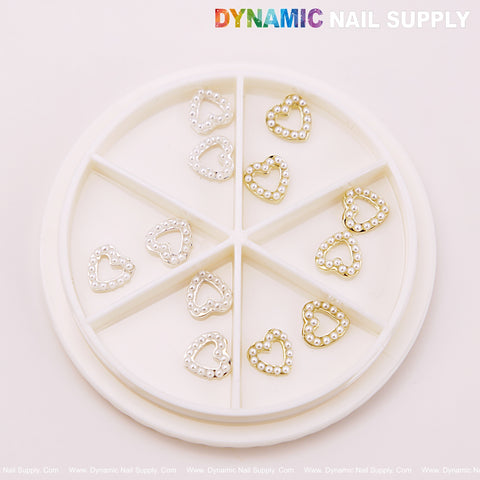 12 pcs Gold and Silver Pearl Small Tiny Heart Charm for Nails Design