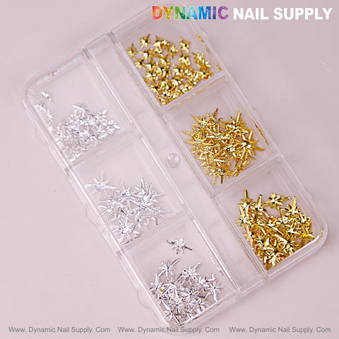 Gold and Silver Stars Charms, mixed sizes, in a plastic case—perfect for creative Nail DIY designs.