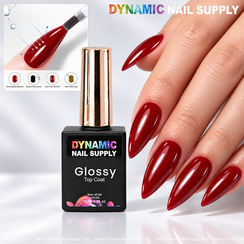 Dynamic Glossy Top Coat (No-wipe) - Thick Glossy Top Coat with Round Brush Head