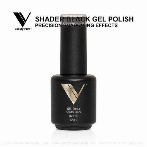 V Beauty Pure - Shader Black Gel Polish: black bottle, ideal for nail art and pros; bold black label text above.