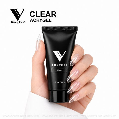 Clear - V Beauty Pure AcryGel, 2oz/60g. Pro gel for crystal clear, strong nail enhancements and sculpted styles.