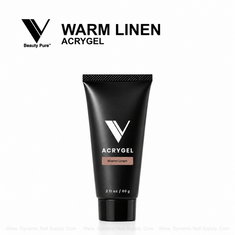 A Warm Linen - V Beauty Pure AcryGel tube stands upright, ideal for flawless black nail enhancements.