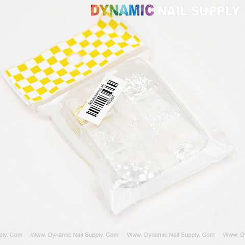 Sparkling Good & Silver Star Nail Charms—clear/white beads & rhinestones for nail DIY, in a white/yellow package.