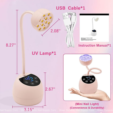 [Light Pink] Mini Flash Cure UV LED Lamp 36W with auto sensor, gooseneck, and USB—portable fast nail dryer.