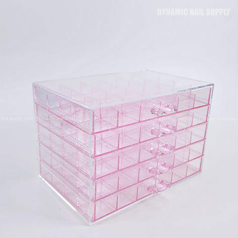 The Clear Pink 5-layer Bead Storage Box with 50 grids is shown against a plain white background.