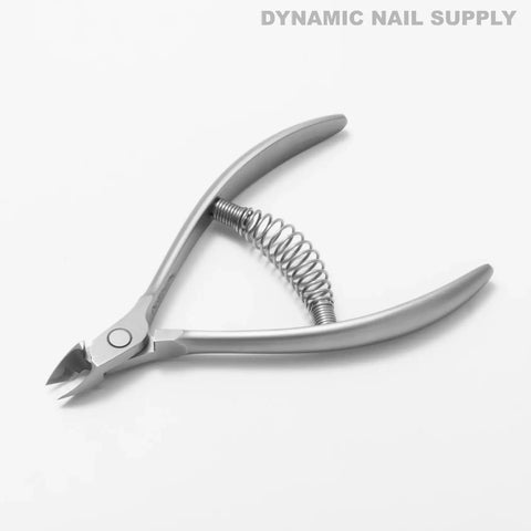 CL.S01 5MM Professional Cuticle Nippers with spiral springs and curved handles, Stainless Steel, by Dynamic Nail Supply.