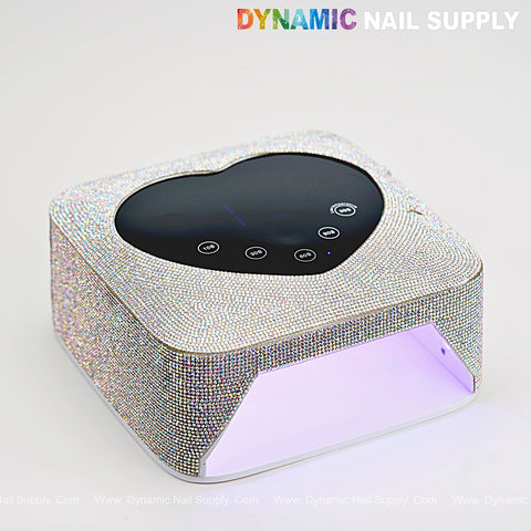 Silver Small Rhinestone UV/LED 72W cordless lamp, heart shaped, auto sensor, 5 timers, digital display.